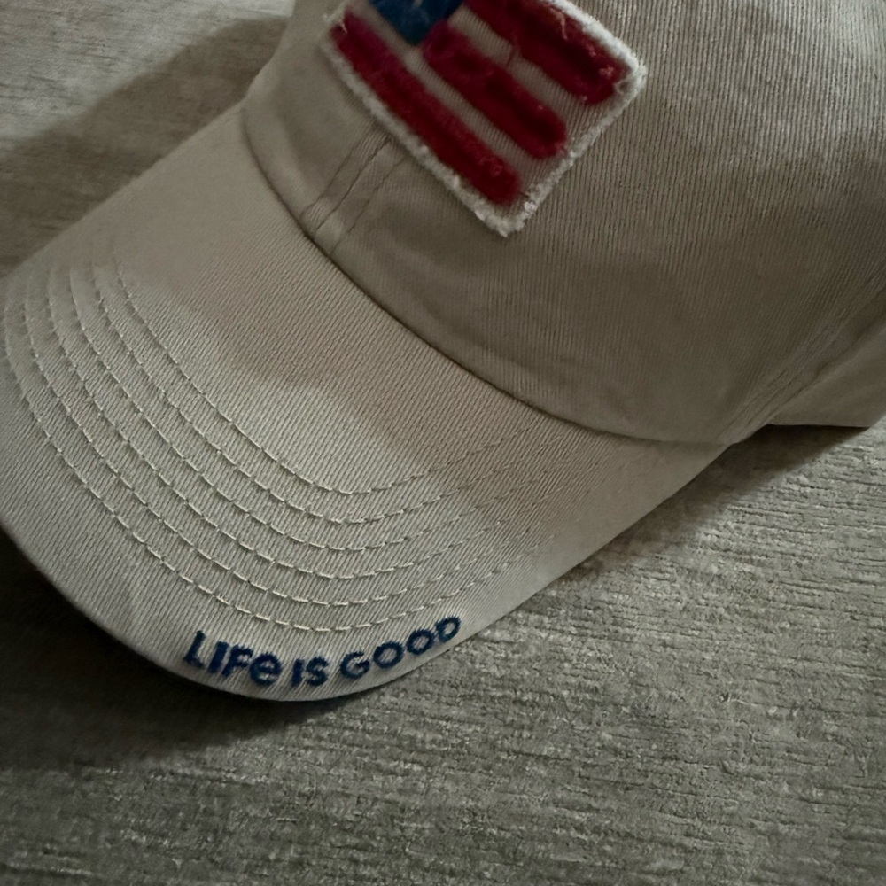 Life Is Good Beige Baseball Cap with American Flag Patch - Picture 6 of 6